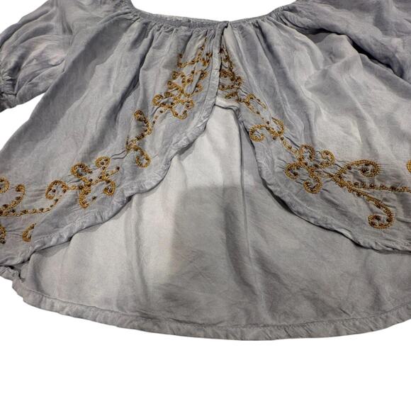 NWOT | Cottage Meets Western Cotton Beaded Flared Sleeves Blouse Open Back S/M - Picture 2 of 4